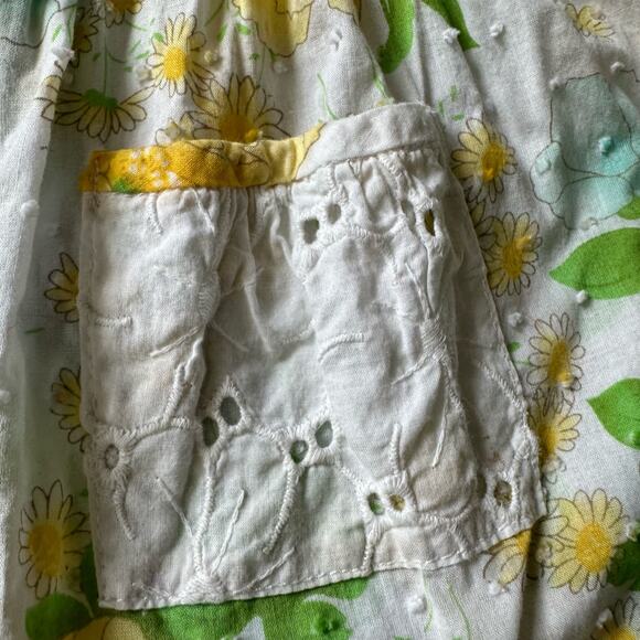 La Folie Dress Sundress Pinafore Eyelet Pockets Side Ties Yellow Floral Girls 6 - Picture 6 of 10